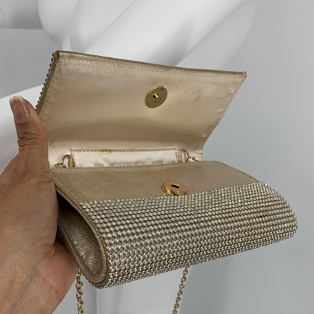 Chic NYE New Years Eve party fancy vintage Gold Chain Crossbody Bag purse used - Picture 10 of 17